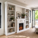 White Entertainment Center with Built-In Electric Fireplace and 5-Tier Bookcases