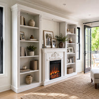 White Entertainment Center with Built-In Electric Fireplace and 5-Tier Bookcases