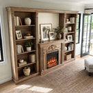 Walnut Entertainment Center with Built-In Electric Fireplace and 5-Tier Bookcases