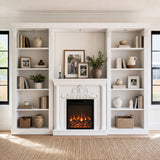 White Entertainment Center with Built-In Electric Fireplace and 5-Tier Bookcases