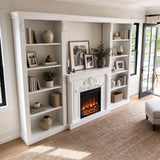 White Entertainment Center with Built-In Electric Fireplace and 5-Tier Bookcases