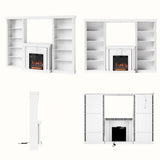 White Entertainment Center with Built-In Electric Fireplace and 5-Tier Bookcases