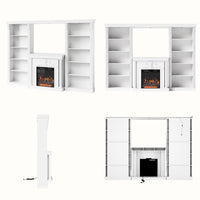 White Entertainment Center with Built-In Electric Fireplace and 5-Tier Bookcases