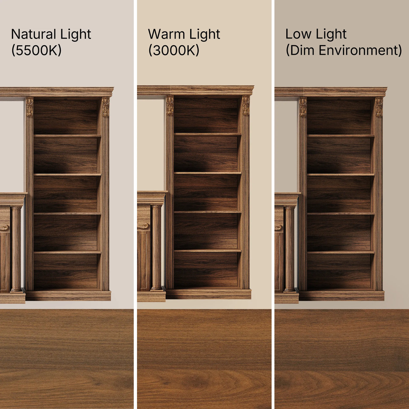 Walnut Entertainment Center with Built-In Electric Fireplace and 5-Tier Bookcases