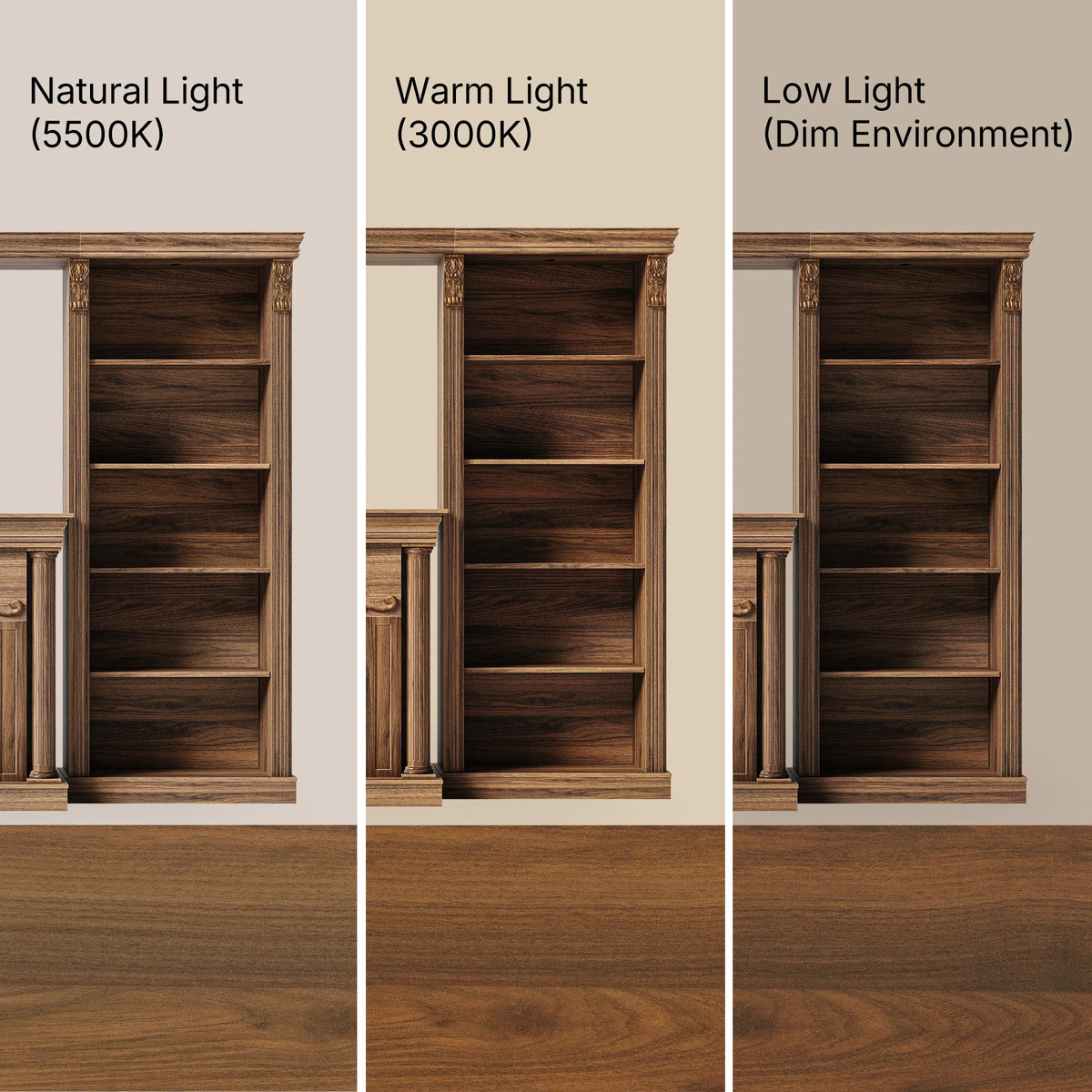 Walnut Entertainment Center with Built-In Electric Fireplace and 5-Tier Bookcases