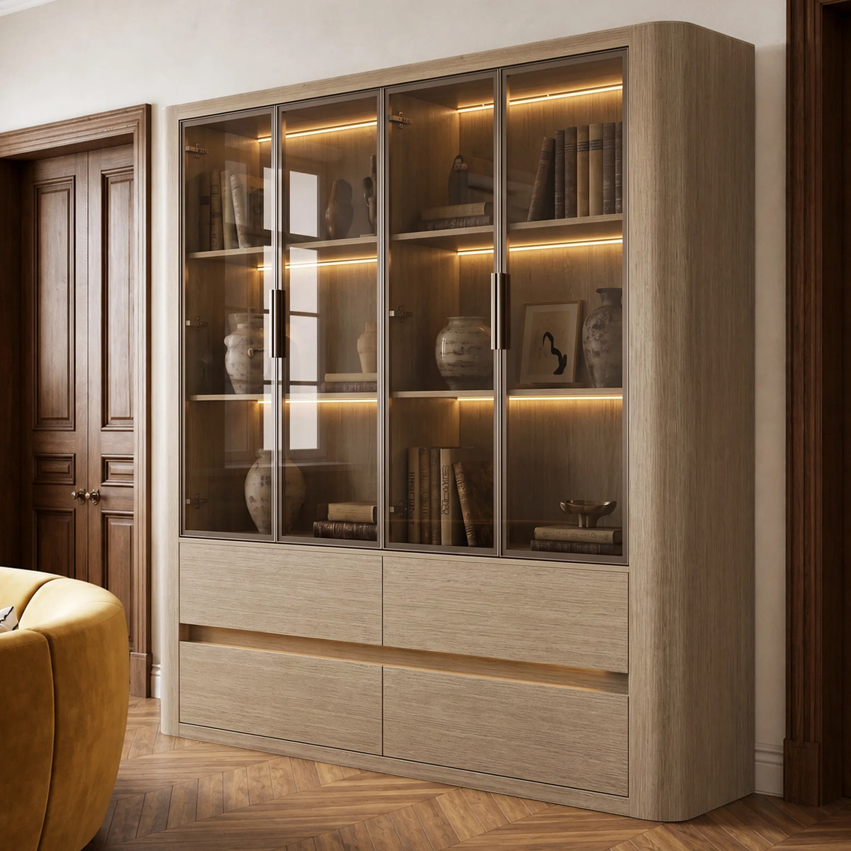 Curved Glass Display Cabinet with LED Light