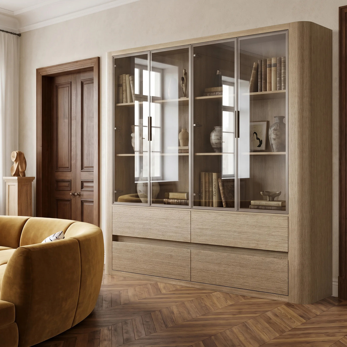 Curved Glass Display Cabinet with LED Light