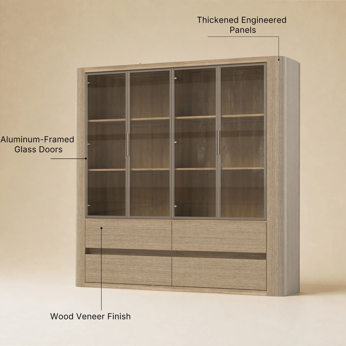 Curved Glass Display Cabinet with LED Light