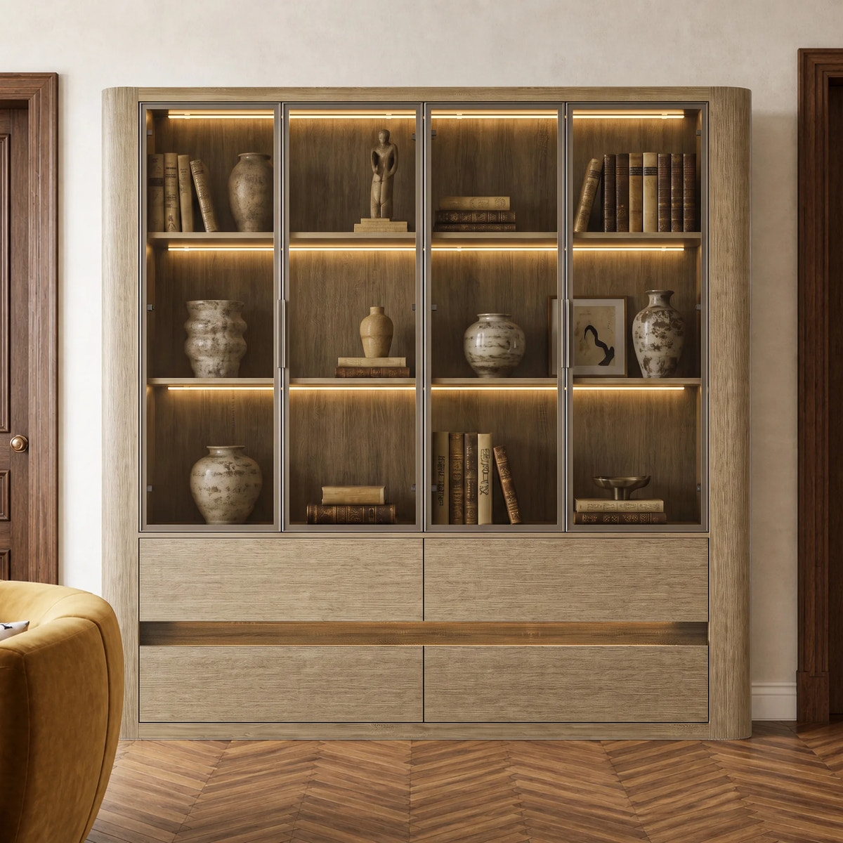 Curved Glass Display Cabinet with LED Light