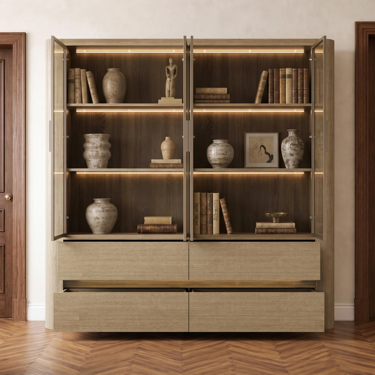 Curved Glass Display Cabinet with LED Light