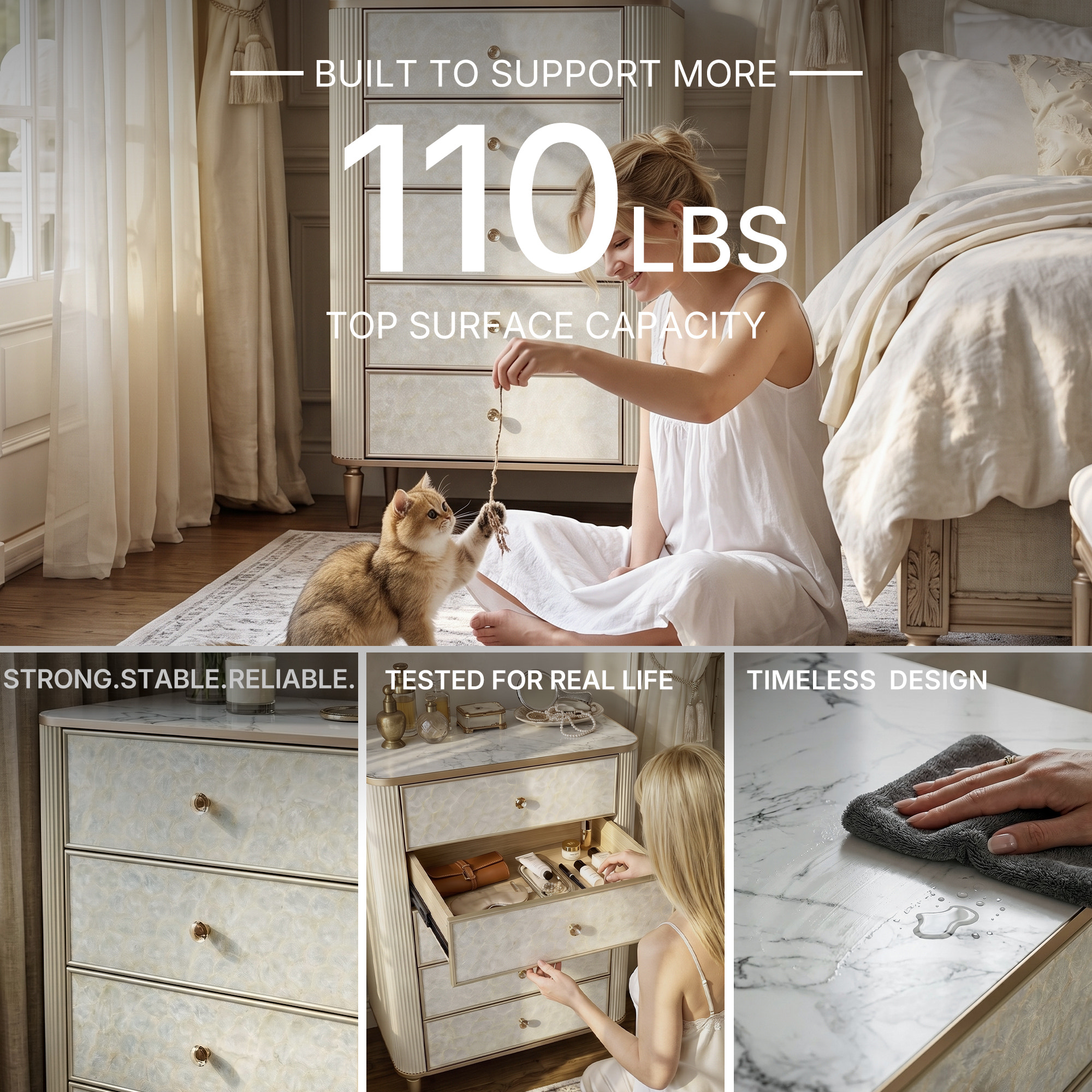 Nacre 5-Drawer Chest with Marble-Style Top
