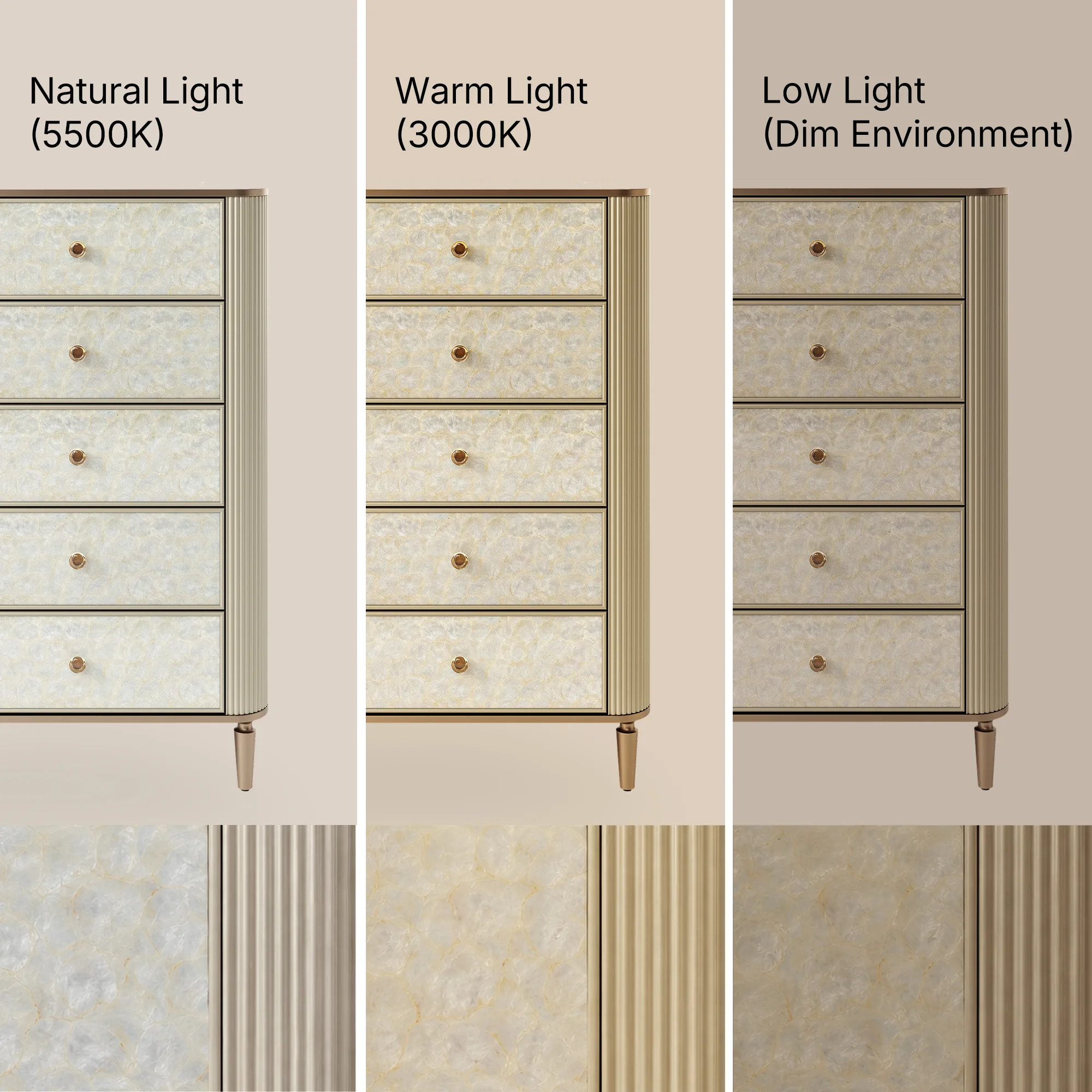 Nacre 5-Drawer Chest with Marble-Style Top