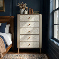 Nacre 5-Drawer Chest with Marble-Style Top