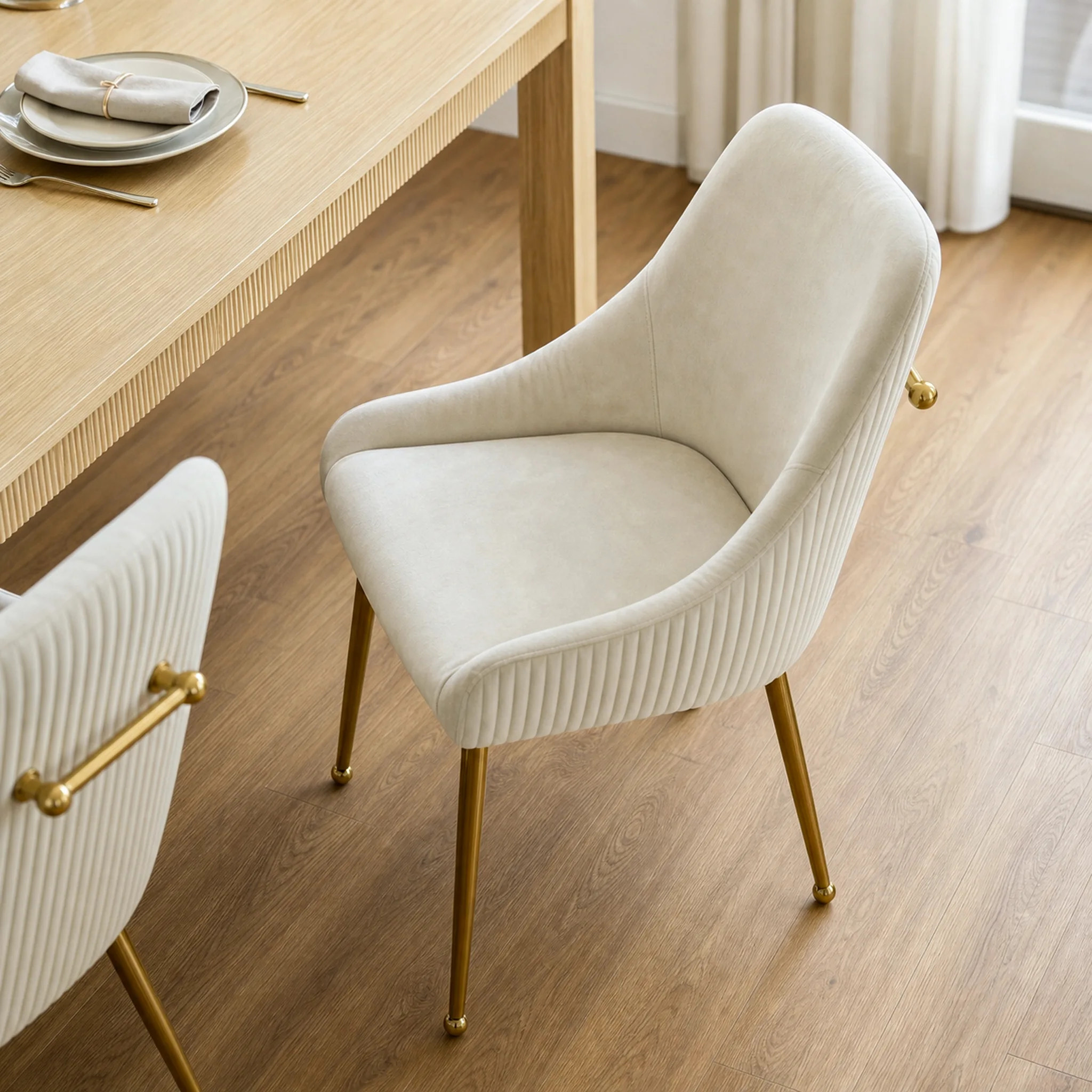 Upholstered Dining Chair with Velvet Fabric and Metal Legs Set of 2