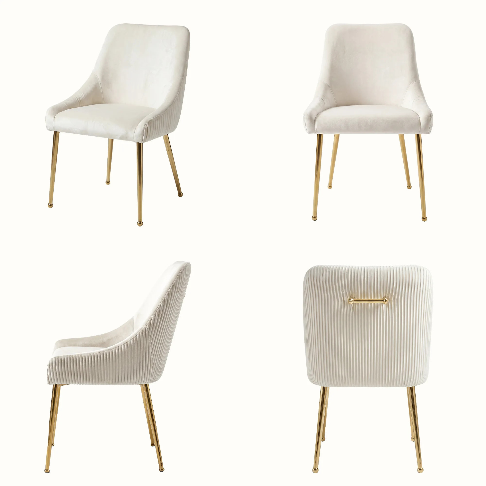 Upholstered Dining Chair with Velvet Fabric and Metal Legs Set of 2