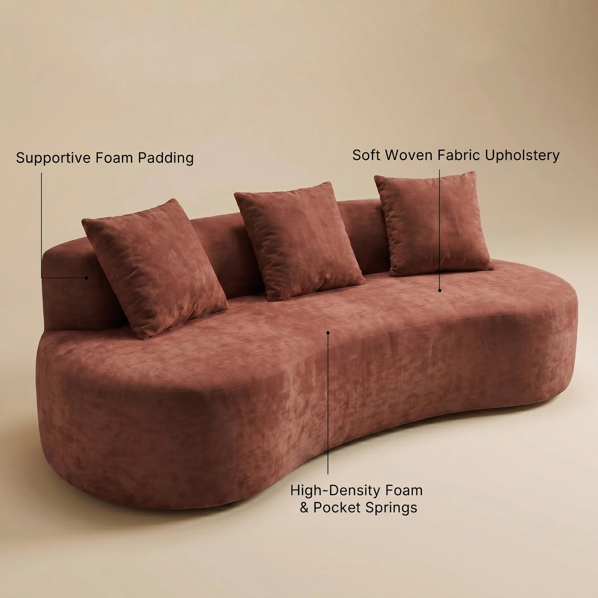 Freya Curved Sofa-Terracotta