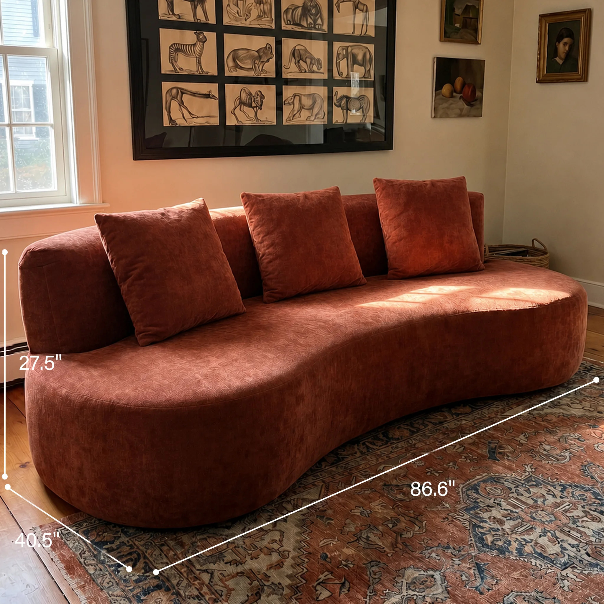 Freya Curved Sofa-Terracotta