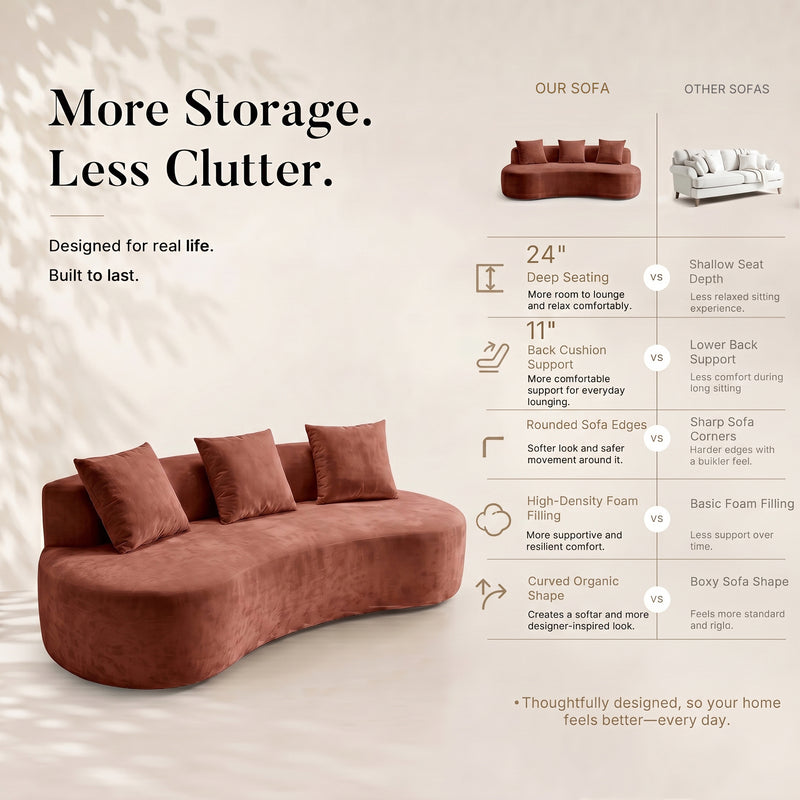 Freya Curved Sofa-Terracotta