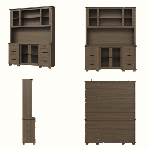 Wood Bookcase with Mesh Doors, Drawers and Open Shelving