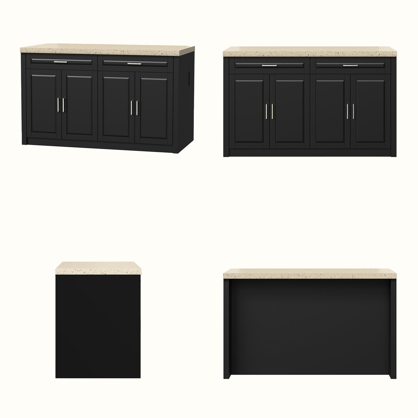 Modern Double-Sided Kitchen Island with Storage and Seating Space-Black