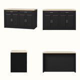 Modern Double-Sided Kitchen Island with Storage and Seating Space-Black