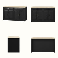 Modern Double-Sided Kitchen Island with Storage and Seating Space-Black
