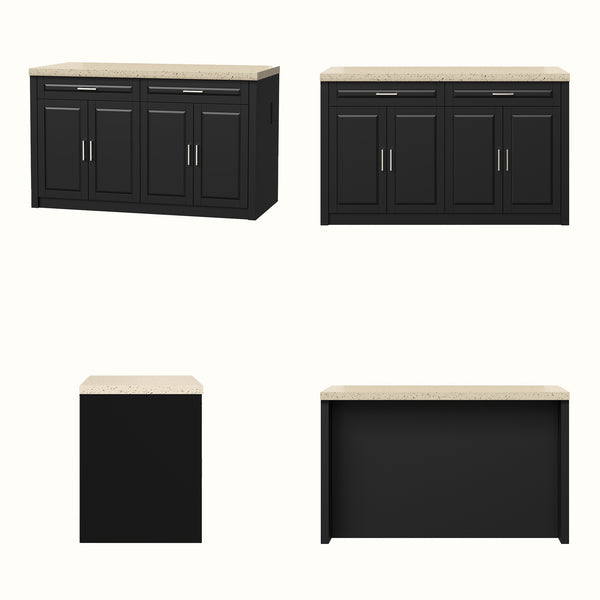 Modern Double-Sided Kitchen Island with Storage and Seating Space-Black
