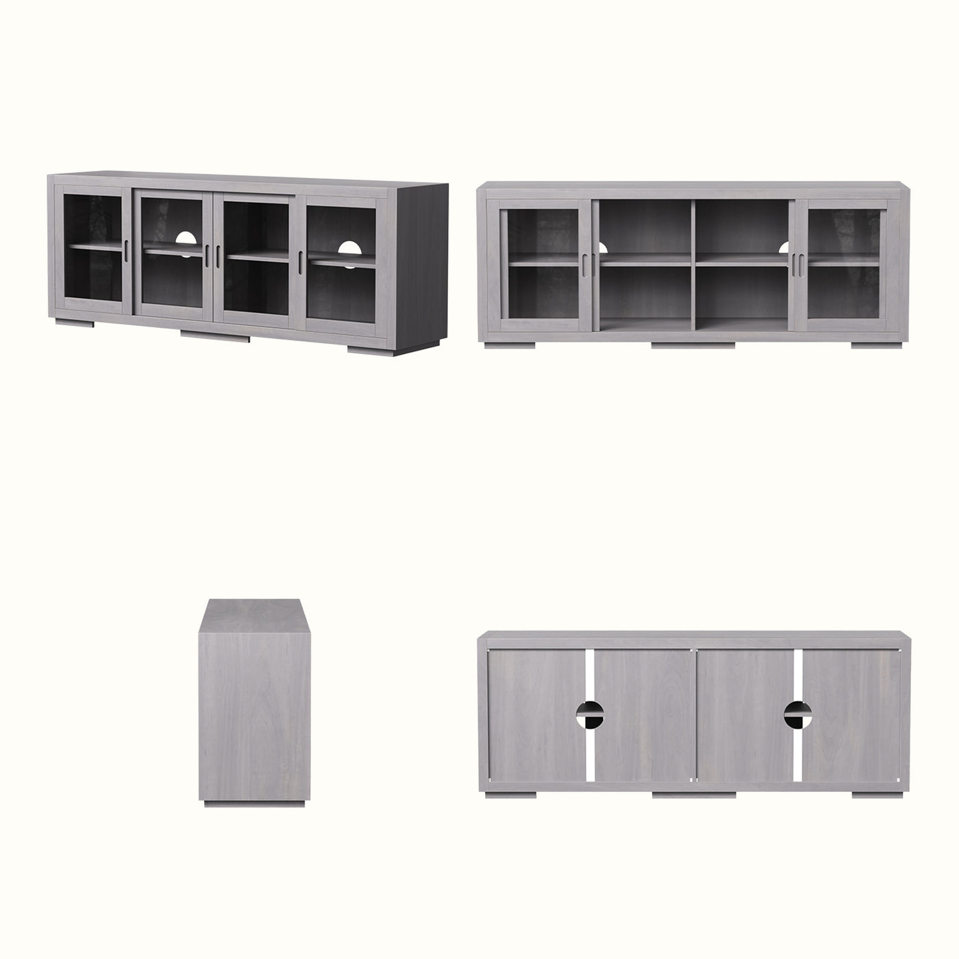 TV Stand with Tempered Glass Sliding Doors and Adjustable Shelves