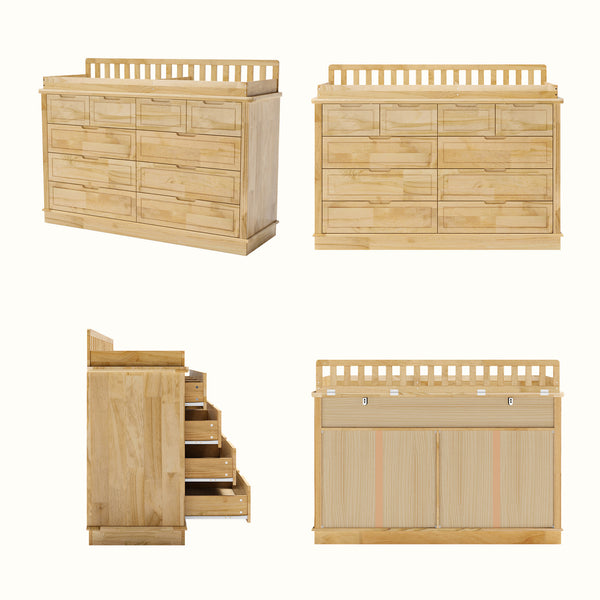 Solid Wood Changing Table with Drawers and Handle-Free Design