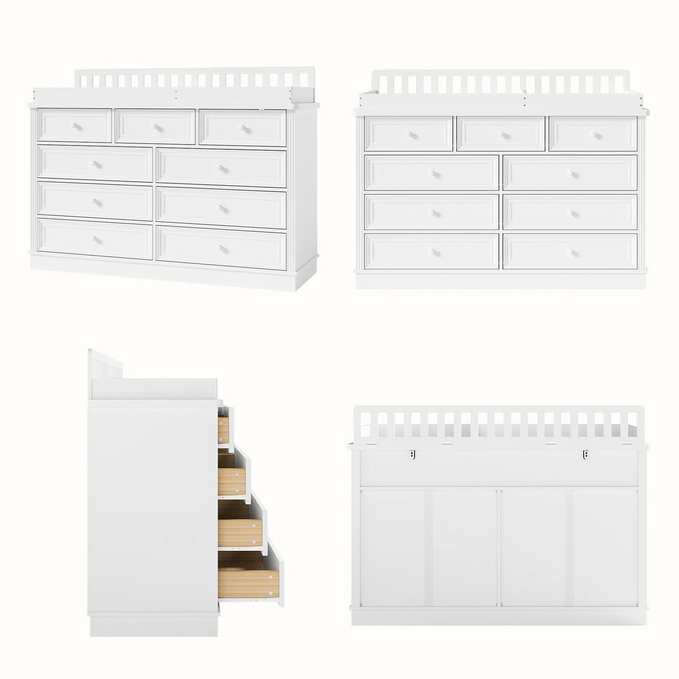 Solid Wood Changing Table with Drawers and Round Knob Handles-White