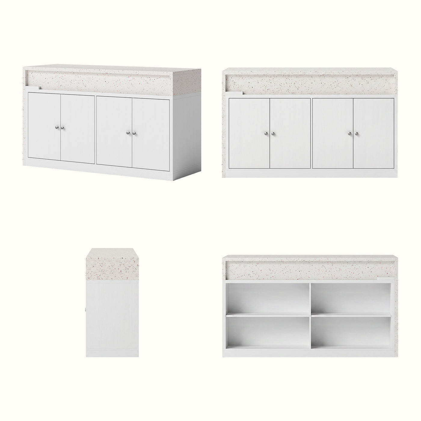 Modern Double-Sided Kitchen Island with Pull-Out Tabletop and Open Shelving