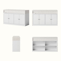 Modern Double-Sided Kitchen Island with Pull-Out Tabletop and Open Shelving