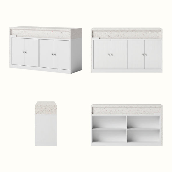 Modern Double-Sided Kitchen Island with Pull-Out Tabletop and Open Shelving