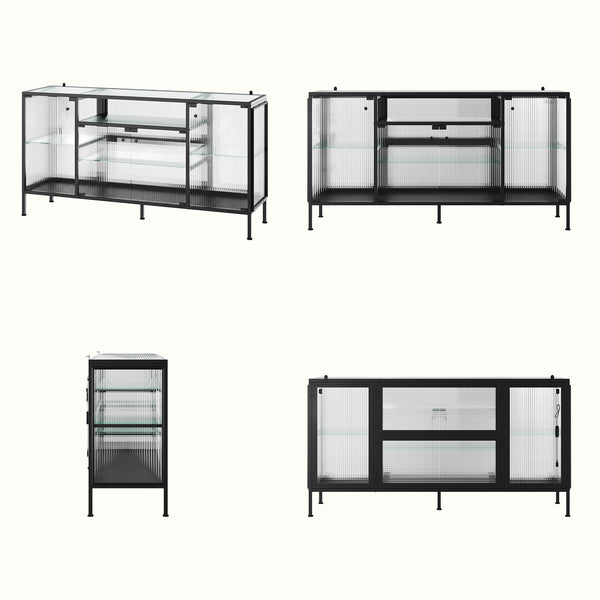 Display Cabinet with LED Lighting and Open Shelving