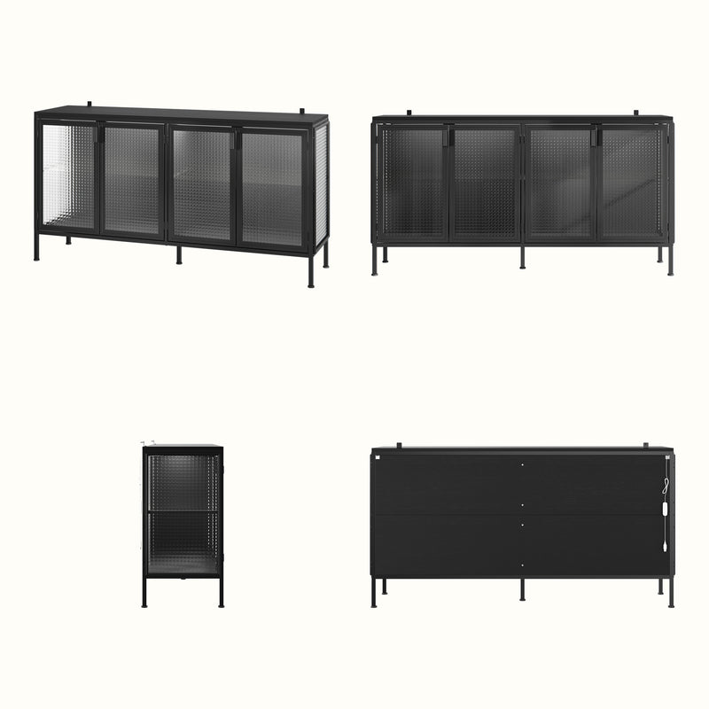 Storage Cabinet with Glass Doors and Metal Frame