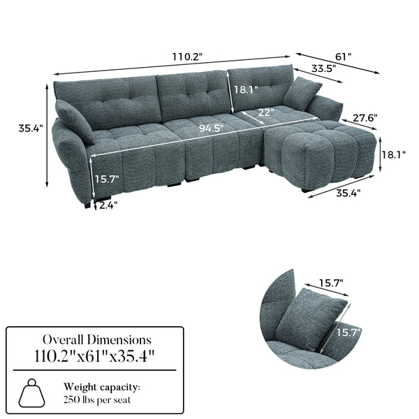 4-Piece Modern Upholstered L-Shape Sectional Sofa With Premium Fabric