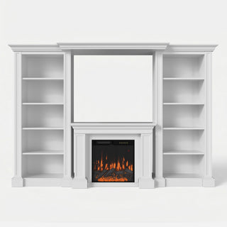 Traditional Entertainment Center with Built-In Electric Fireplace and Bookshelves-White