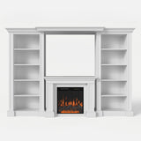 Traditional Entertainment Center with Built-In Electric Fireplace and Bookshelves-White