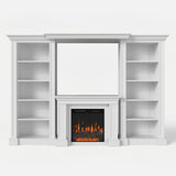 Traditional Entertainment Center with Built-In Electric Fireplace and Bookshelves-White