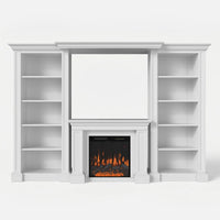 Traditional Entertainment Center with Built-In Electric Fireplace and Bookshelves-White
