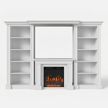 PREVIEW Traditional Entertainment Center with Built-In Electric Fireplace and Bookshelves-White
