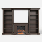 Traditional Entertainment Center with Built-In Electric Fireplace and Bookshelves-Brown