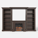 Traditional Entertainment Center with Built-In Electric Fireplace and Bookshelves-Brown