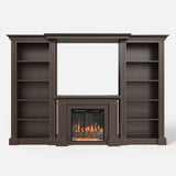 Traditional Entertainment Center with Built-In Electric Fireplace and Bookshelves-Brown