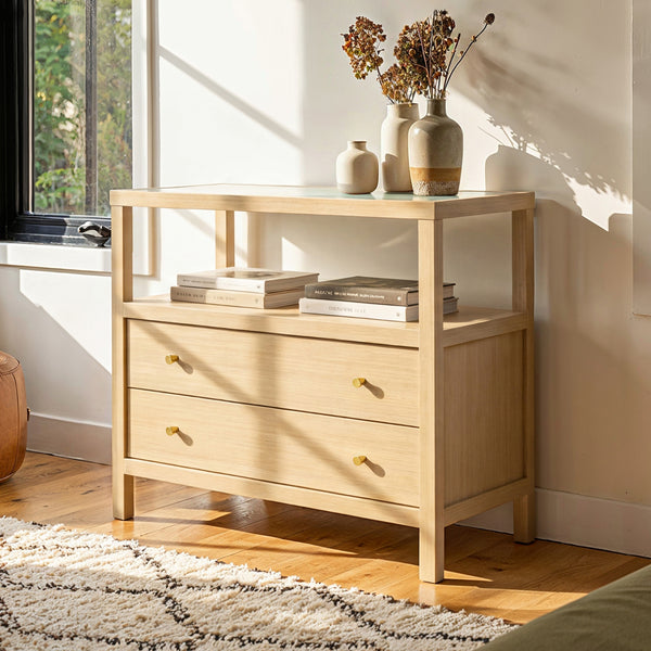 2-Drawer Nightstand with Glass Top
