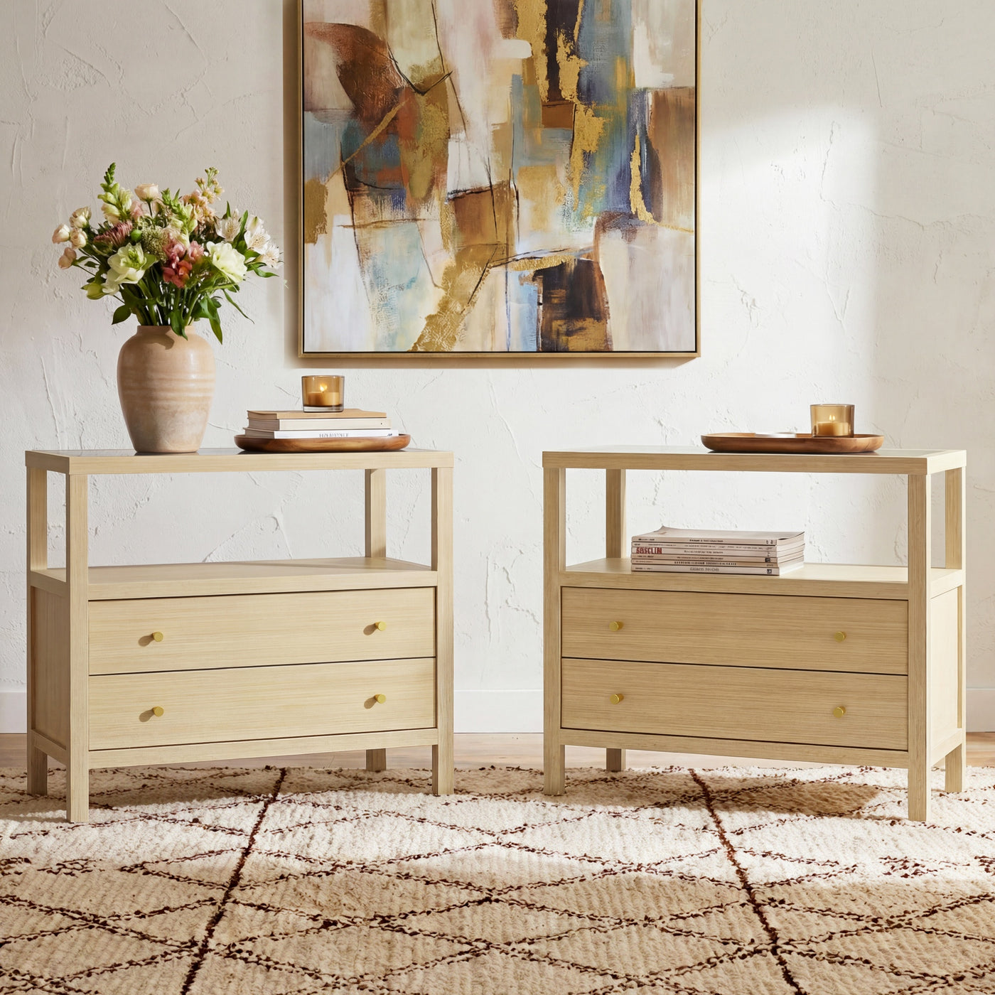 2-Drawer Nightstand with Glass Top