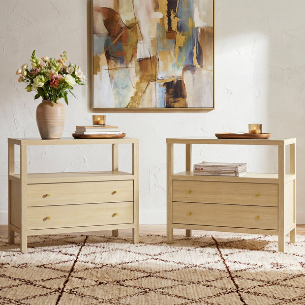 2-Drawer Nightstand with Glass Top