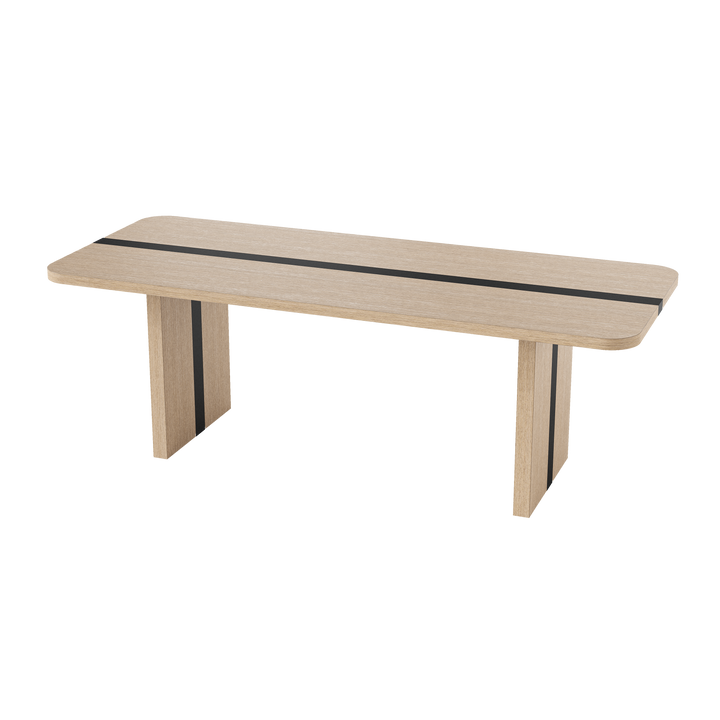 Rounded Edge Wood Grain Dining Table with Metal Frame