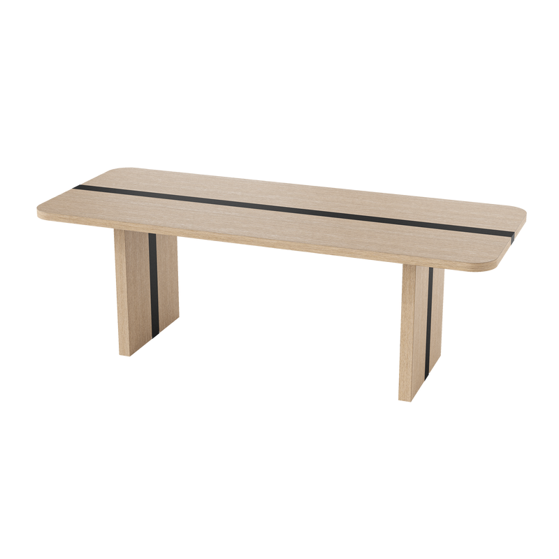 Rounded Edge Wood Grain Dining Table with Metal Frame
