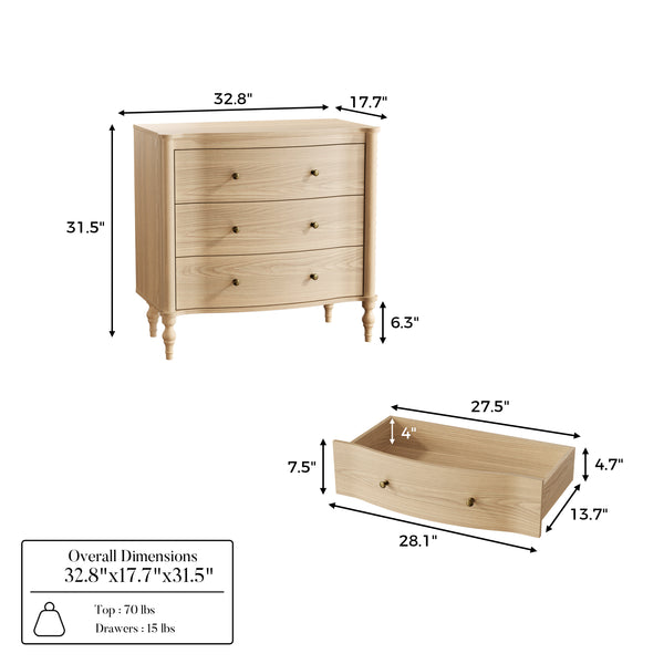 Curva 3-Drawer Nightstand